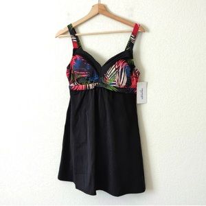 💥NWOT washed/unworn Swimsuits For All Swim Dress Size 10 Black Floral Tropical
